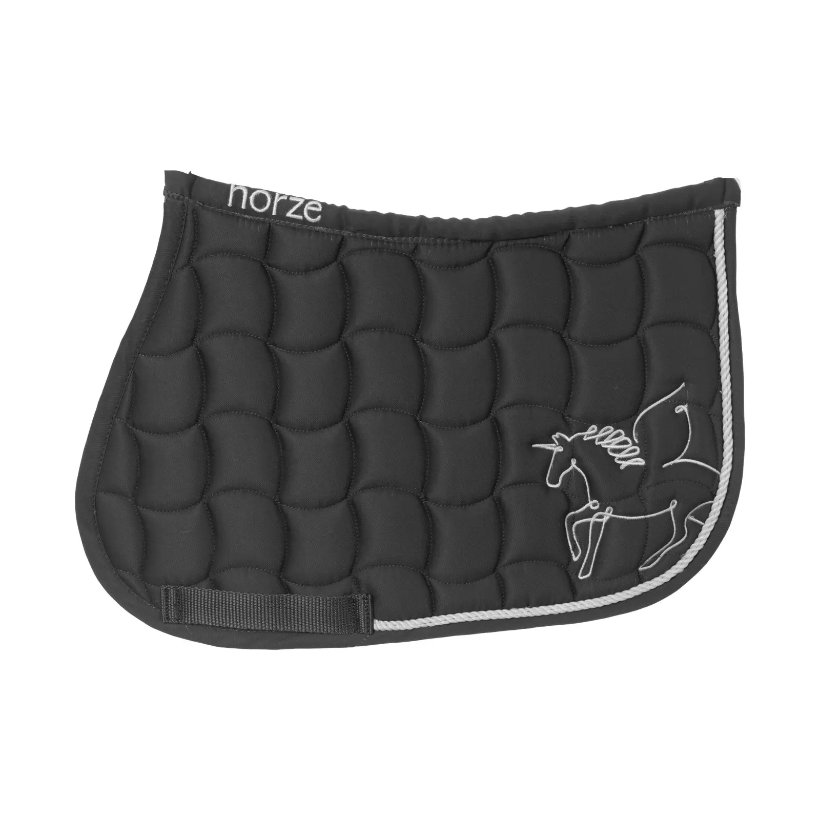 Side view of the black Horze Pegasus Pony Saddle Pad on a white background