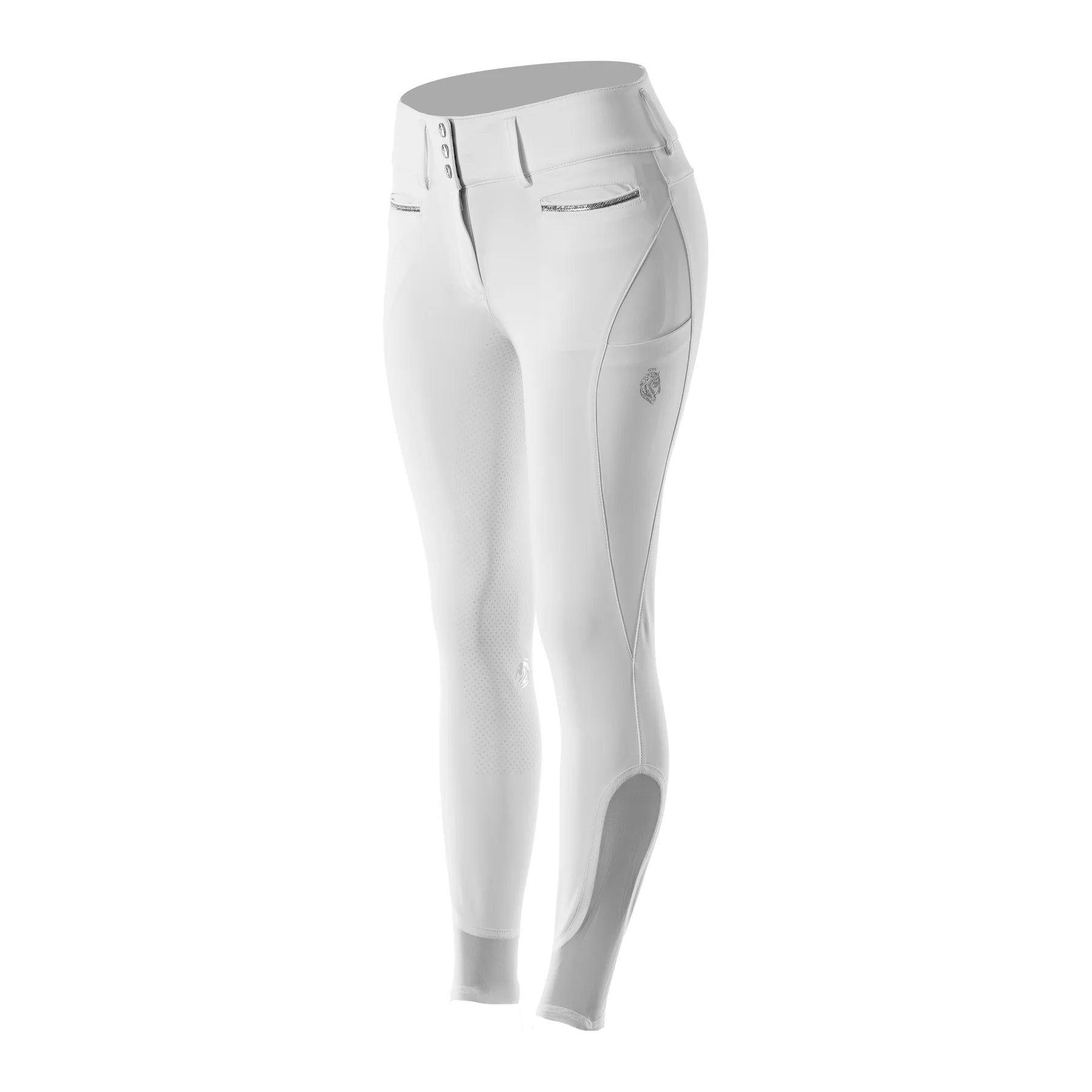 Front view of White Equinavia Sissel Full Seat Breeches on a white background