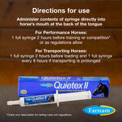 Directions for use of the Farnam Quitex II Calming Paste