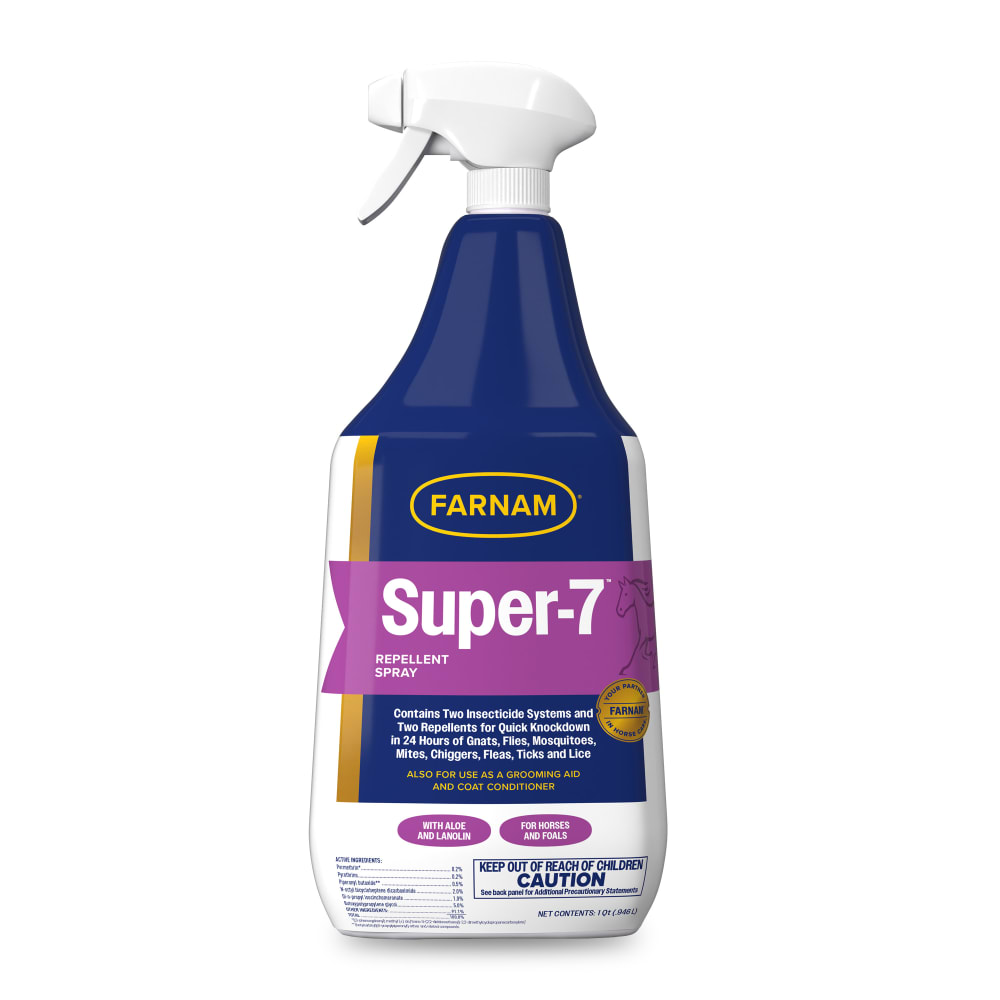 Front view of a bottle of Farnam Super-7 Repellent Spray on a white background