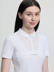 LeMieux Junior Short Sleeve Primrose Show Shirt in white showing collar and front placket detail