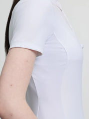 LeMieux Junior Short Sleeve Primrose Show Shirt in white showing short sleeve and side panel