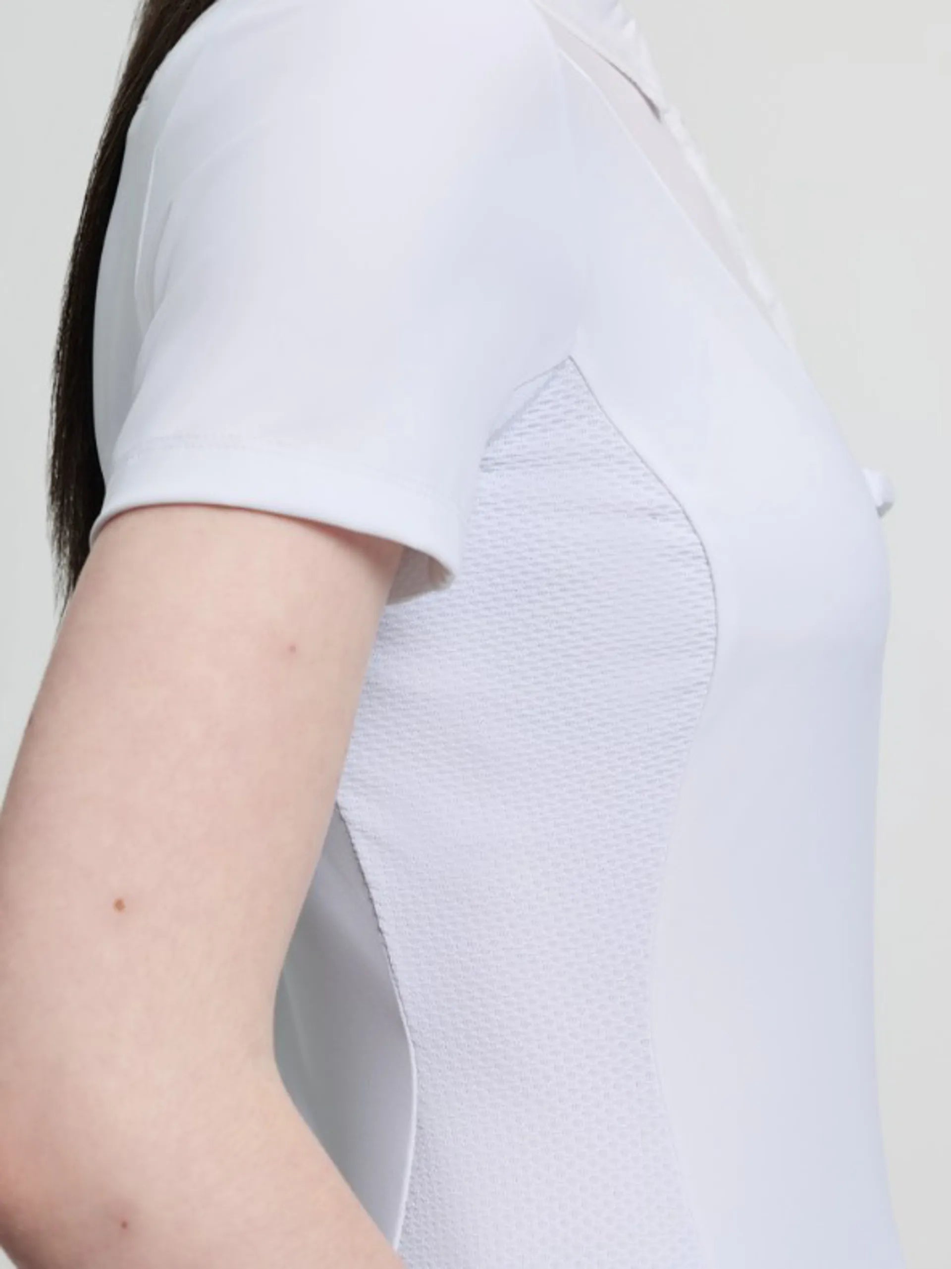 LeMieux Junior Short Sleeve Primrose Show Shirt in white showing short sleeve and side panel