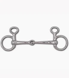 A polished silver horse bit, specifically a double-ring curb bit, shown against a plain white background.