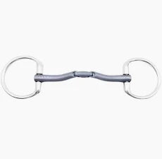 Grey metal fixed ring horse bit shown on a white background