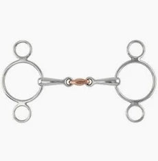 2 Ring horse bit with copper center shown on white background