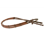 Full view of the brownAntares Signature Rubber Reins with Stops on a white background