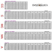 Size chart for the DeNiro Amabile Smooth 01 Black Dress Boot
