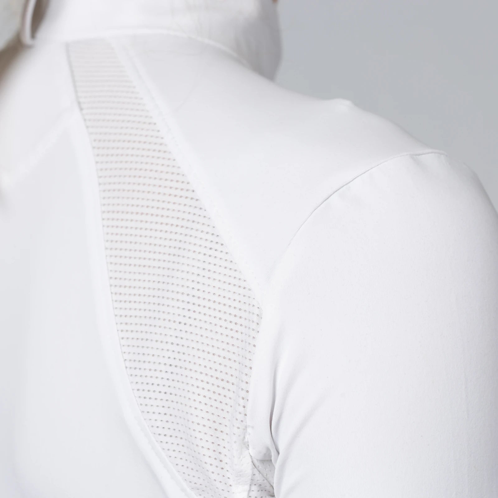 Close-up view of the shoulder of the Equinavia Sonja Long Sleeve Show Shirt