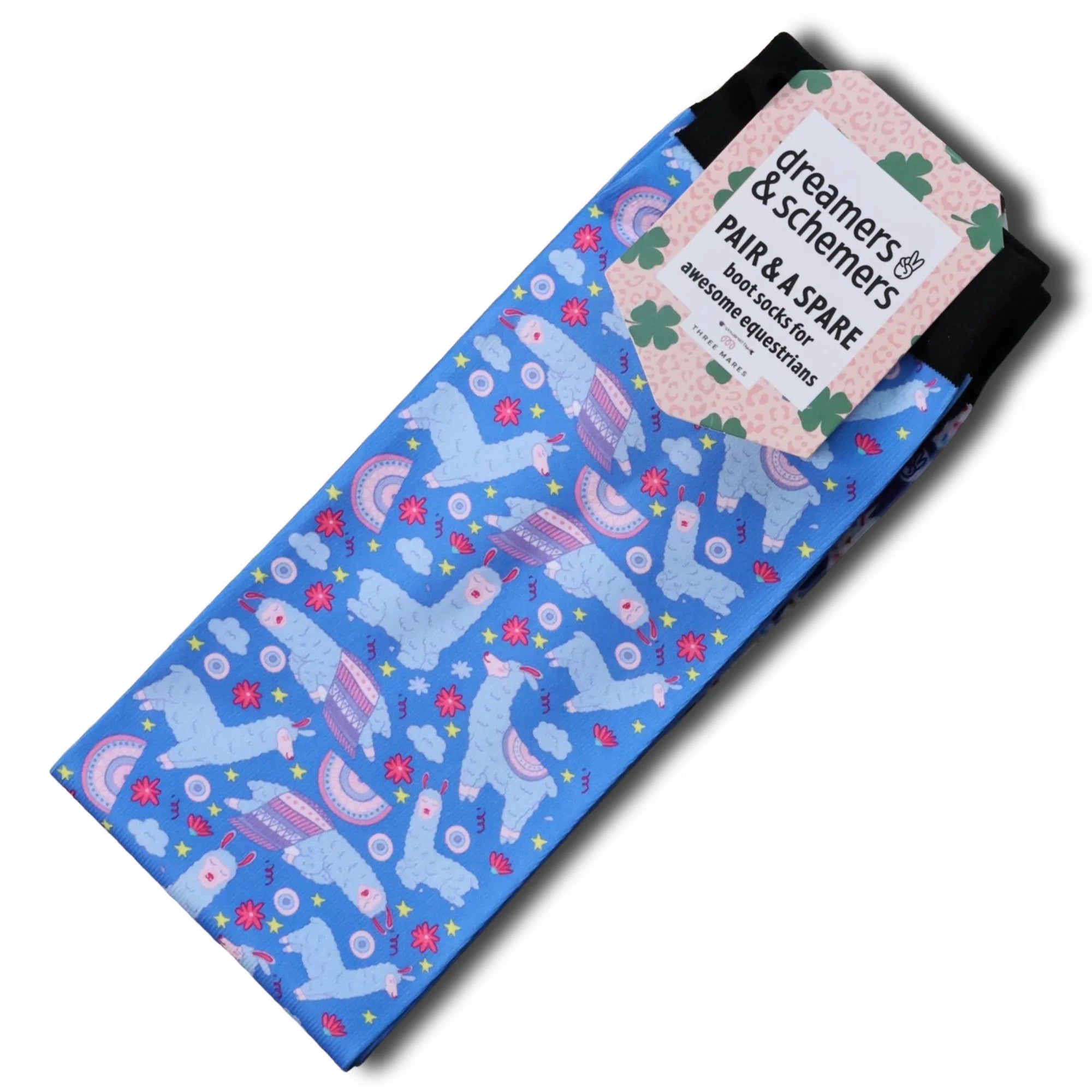 Front view of the Sleepy Llama Dreamers & Schemers Pair & A Spare Boot Socks on a white background