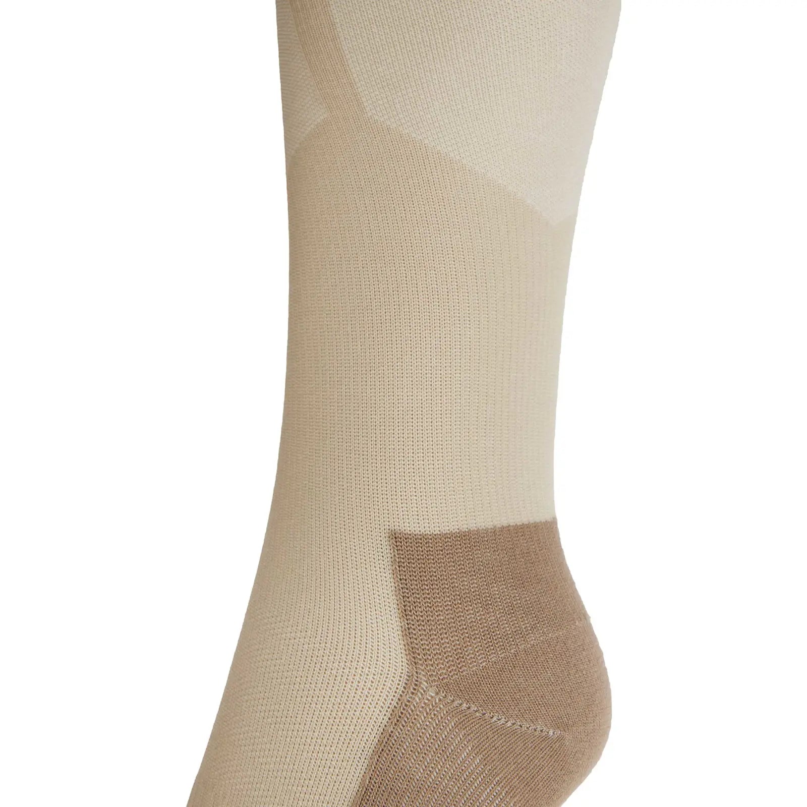 Close-up side view of the heel of the Horze Ebba Technical Riding Socks in tan on a white background