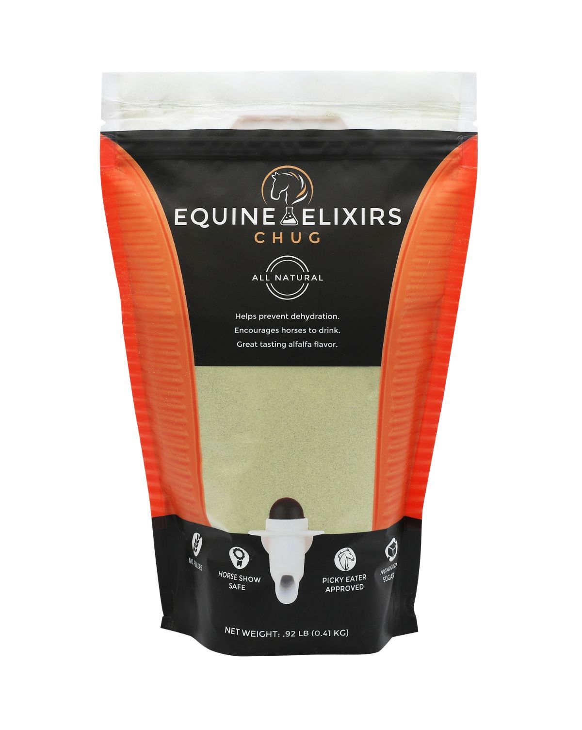 Front view of the small bag of Equine Elixers Chug on a white background