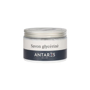 Front view of a jar of Antares Savon Glycerine on a white background