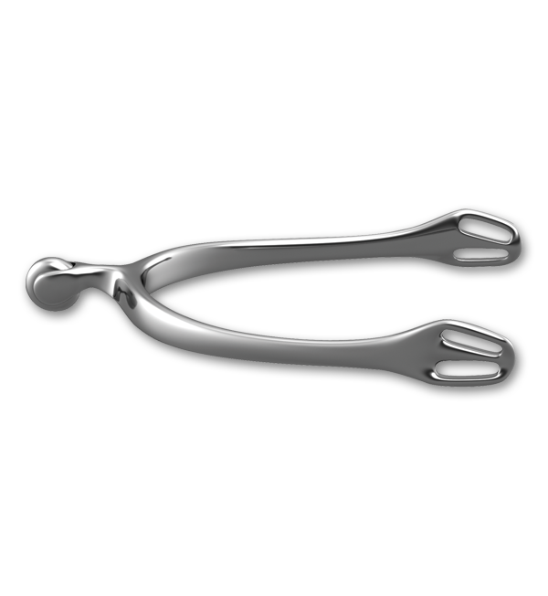 Side view of the Stubben STEELtec Dynamic Spurs on a white background