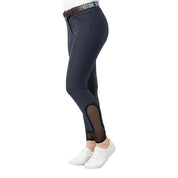 Side view of a model wearing the navy Equinavia Maud Knee Patch Breeches on a white background