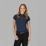 Front view of a female model wearing the B Vertigo Aubrie Cooling Training Shirt on a plain background