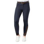 Front view of a model wearing the navy Equinavia Maud Knee Patch Breeches on a white background