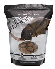 Front view of the large bag of Equine Elixirs Tidbits on a white background