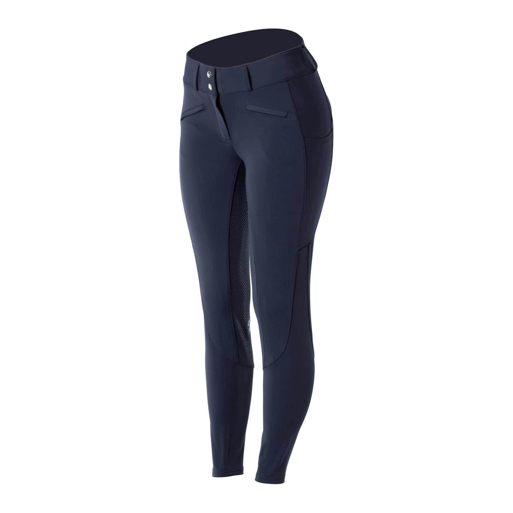 Front view of Navy Equinavia Birgit Summer Full Seat Breeches on a white background