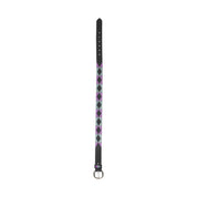 Full view of the purple and gray, black-leather Equinavia Siri Polo Belt on a white background
