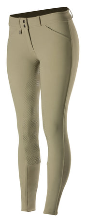 Front view of the tan Horze Grand Prix Silicone Full Seat Breeches on a white background