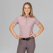 Front view of a model wearing Mellow Rose Equinavia Juni Short Sleeve Quarter Zip Shirt on a plain background