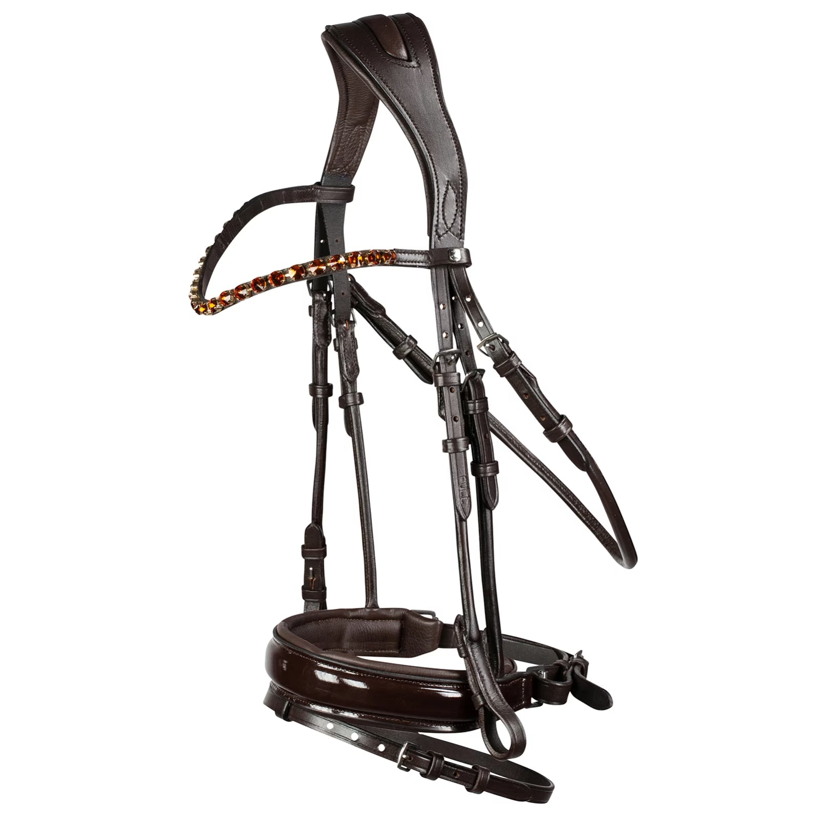 Horze Clermont Ergonomic Crystal Bridle in brown on a white background