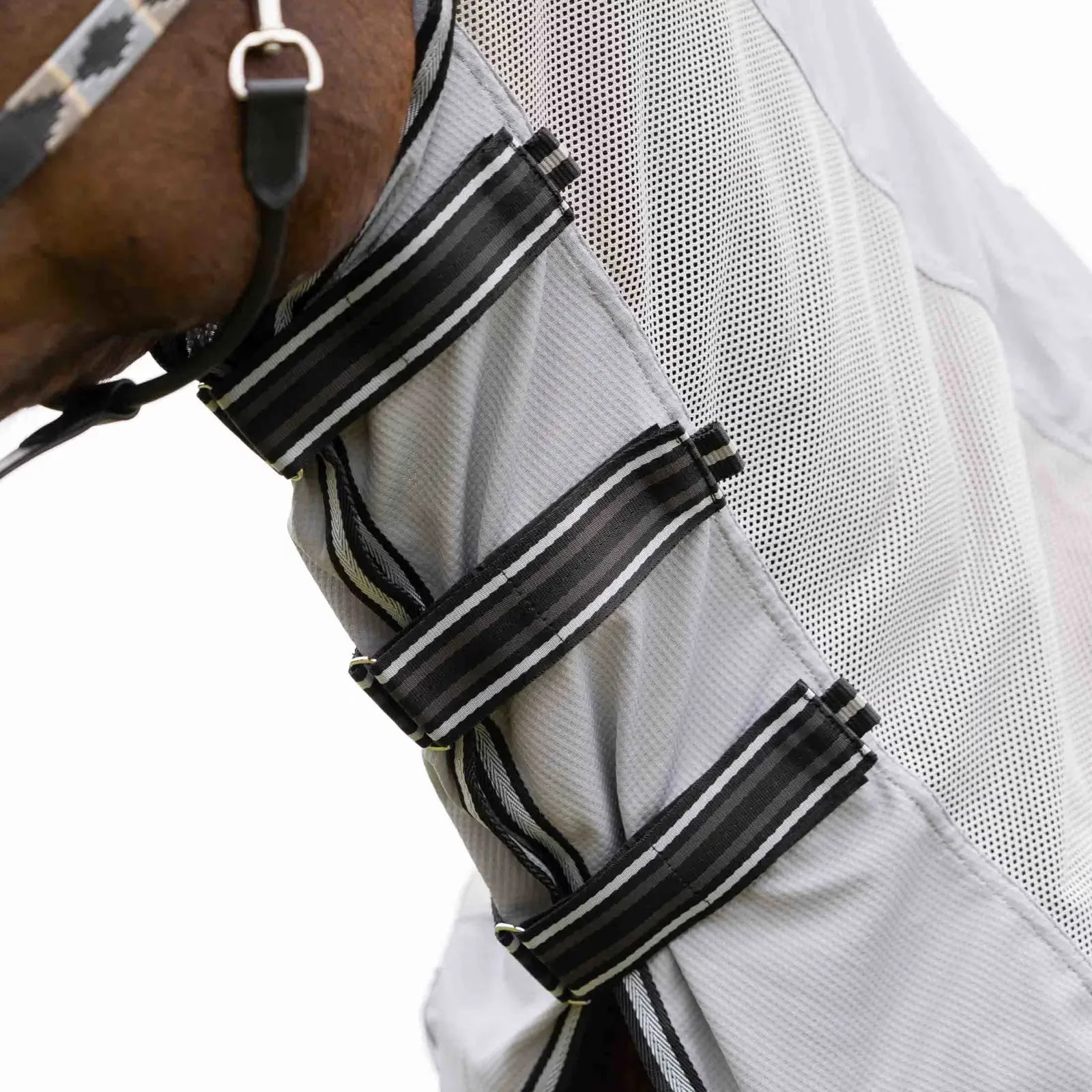 Close-up of neck section with adjustable straps on slate grey sheet