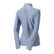 Back view of Dusk Blue Equinavia Aurora Long Sleeve Training Shirt on a white background