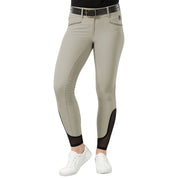 Front view of a model wearing the tan Equinavia Victoria Full Seat Breeches on a white background