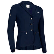 Front view of the navy Samshield Victorine Show Coat on a white background
