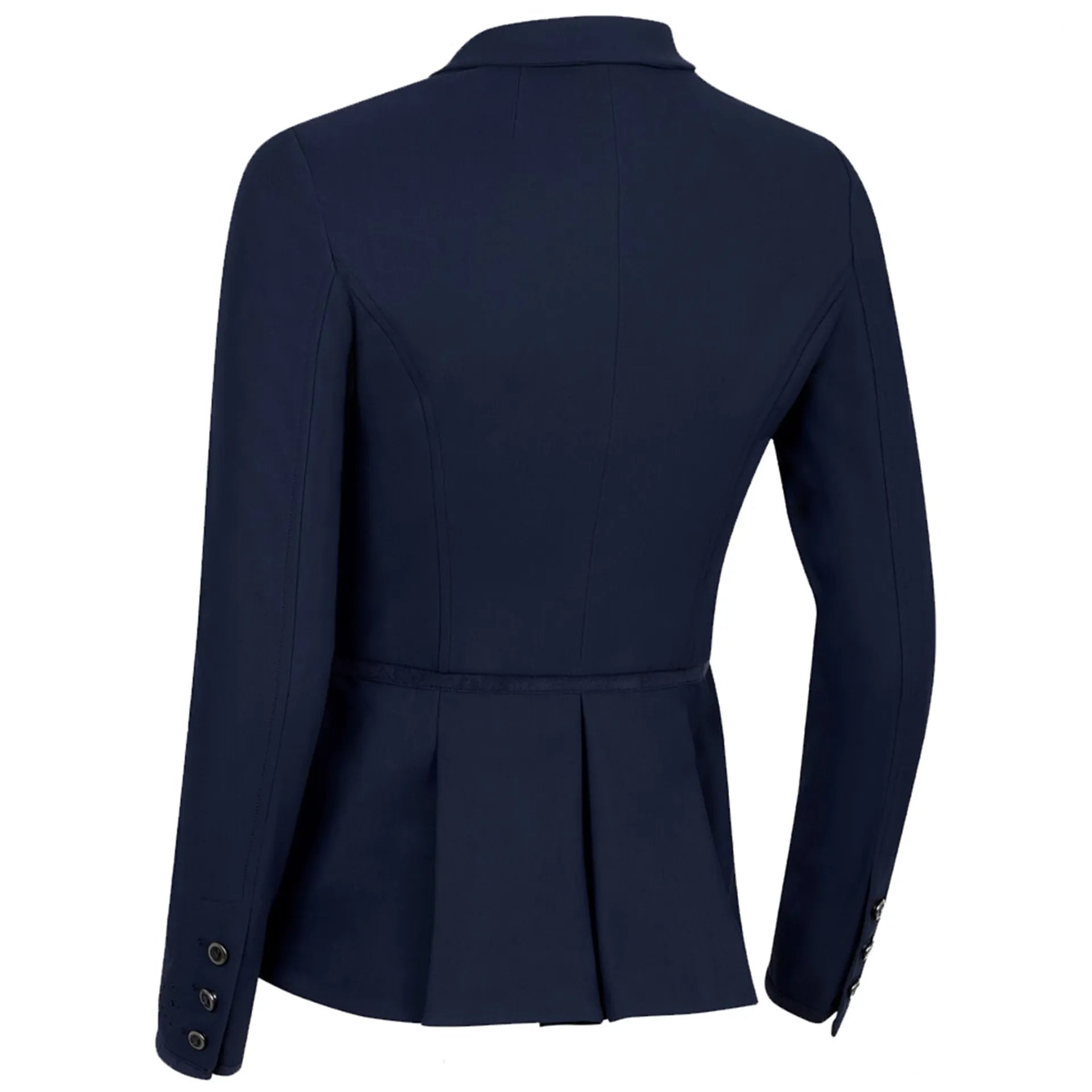 Back view of the navy Samshield Victorine Show Coat on a white background