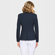 Back view of a female model wearing the Navy Samshield Victory Premium Show Jacket on a plain background