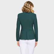 Back view of a female model wearing the Hunter Green Samshield Victory Premium Show Jacket on a plain background