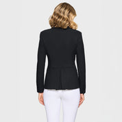 Back view of a female model wearing the Black Samshield Victory Premium Show Jacket on a plain background