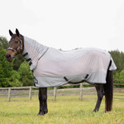 Horse wearing Equinavia Chill Summer Protector Sheet in slate grey standing in a grassy paddock