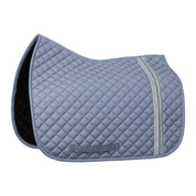 Side view of Dusk Blue Equinavia Harstad Ribbon Dressage Pad on a white background