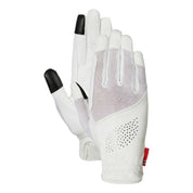 Front and Back view of a pair Equinavia B Vertigo Lux Show Gloves in white showing breathable mesh panel and decorative crystals