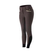 Angled front view of the blue Equinavia Kristina Knee Patch Breeches on a white background
