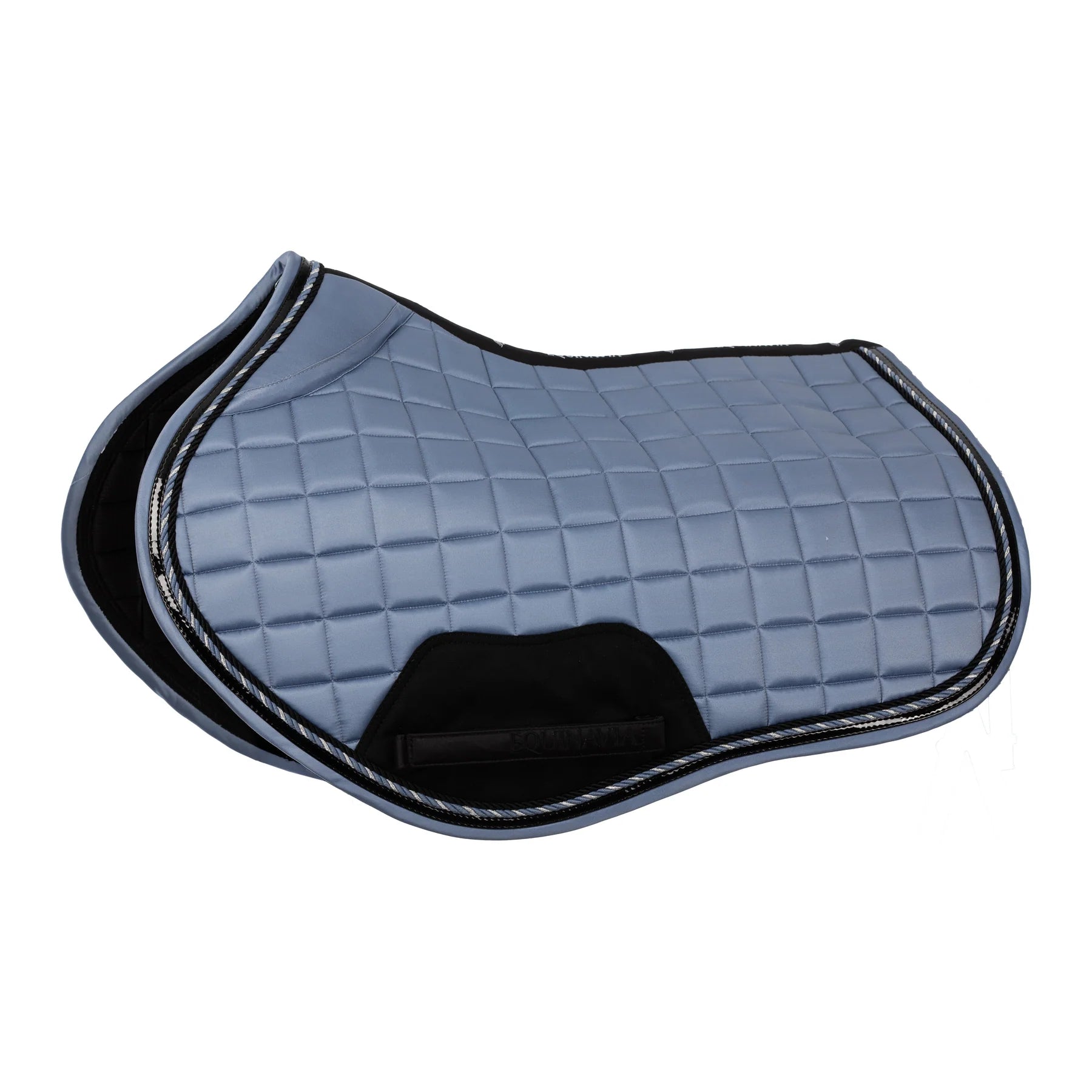Side view of Dusk Blue Equinavia Copenhagen Stay Put All Purpose Saddle Pad on a white background