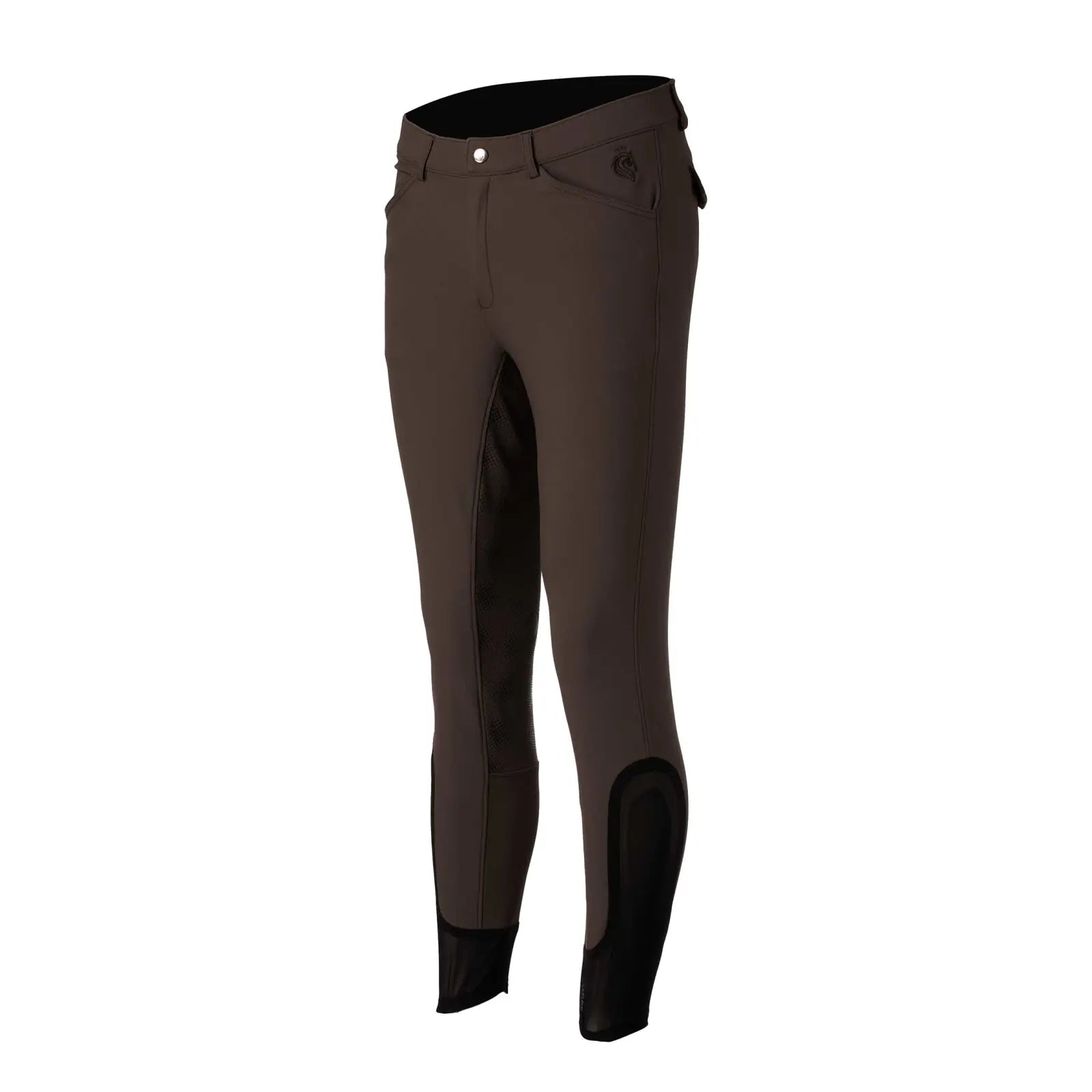 Front view of the brown Equinavia Anders Mens Full Seat Breeches on a white background
