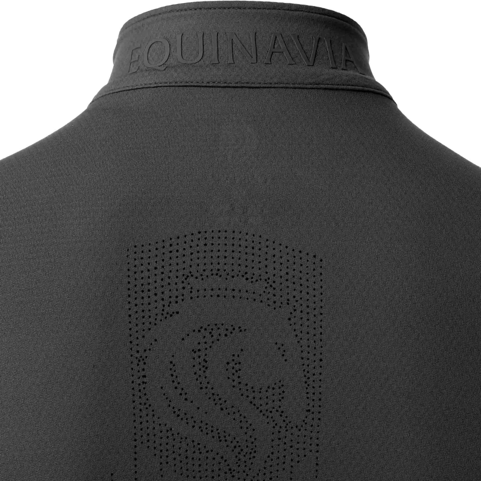 Close-up back view of the black Equinavia Kari Short Sleeve Sun Shirt With NordicAir Tech on a white background