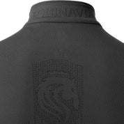 Close-up back view of the black Equinavia Kari Short Sleeve Sun Shirt With NordicAir Tech on a white background
