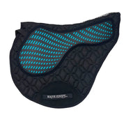 Side view of the black and turquoise Majyk Equipe Contact-X Anti-Slip XC Pad on a white background