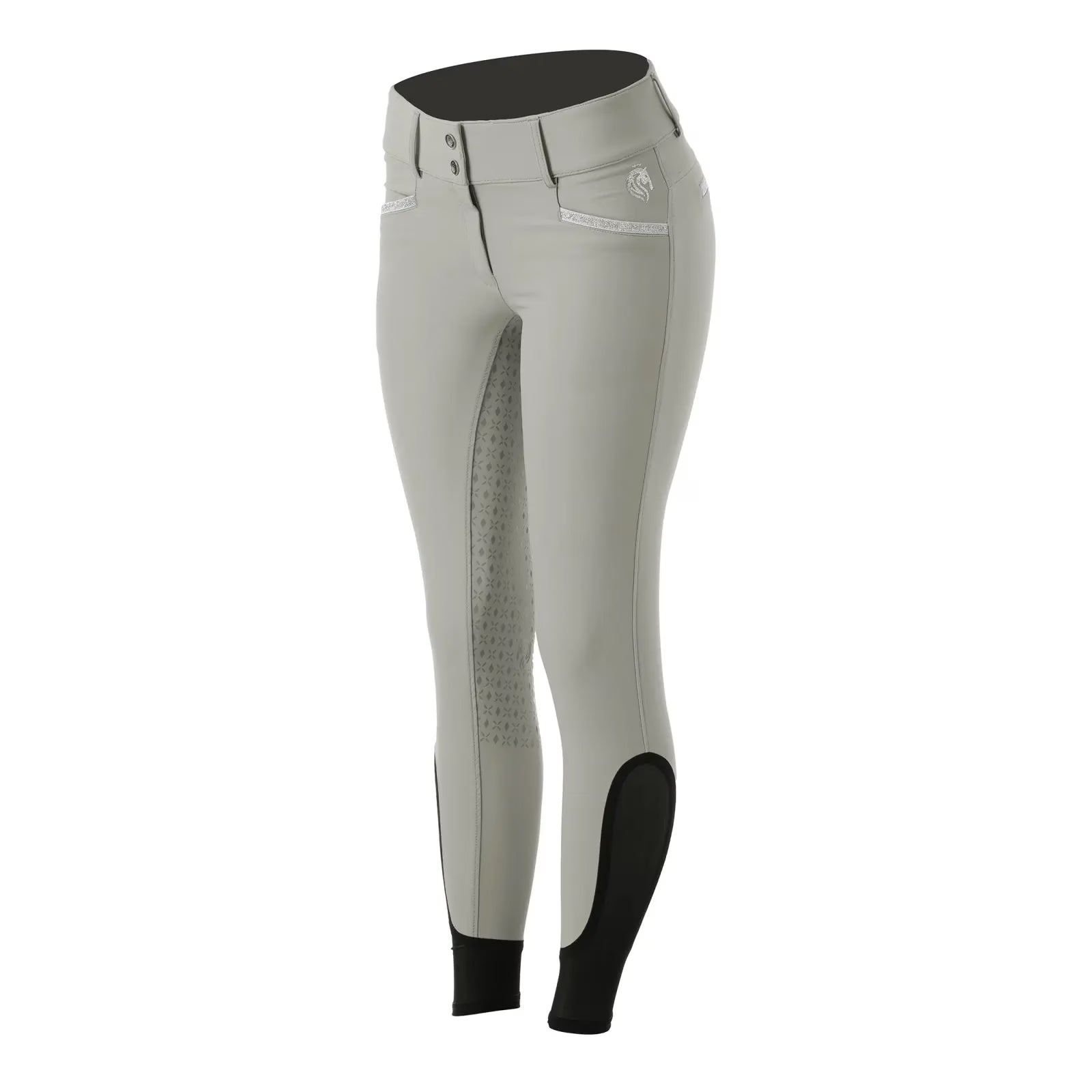 Front view of the Equinavia Kristina Full Seat Breeches in tan on a white background