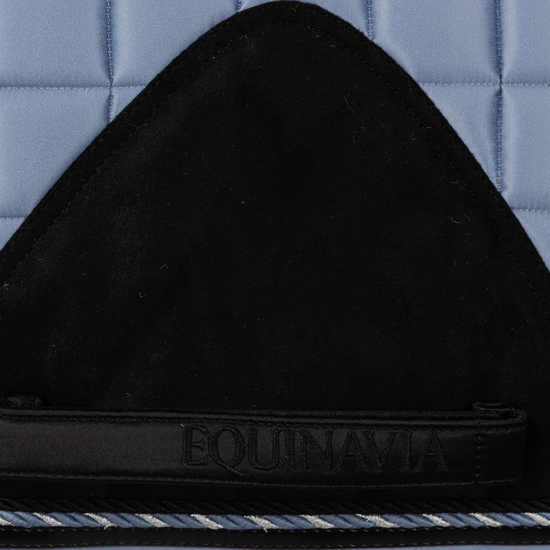 Side closeup view of Dusk Blue Equinavia Copenhagen Stay Put Dressage Saddle Pad