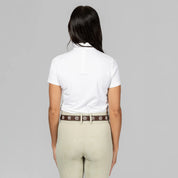 Back view of a model wearing Dark Brown/Flowers Equinavia Adeline Beaded Belt on plain background