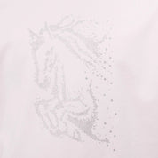 Close-up view of the rhinestones on the pink Horze Wilda Kids Equestrian T-Shirt