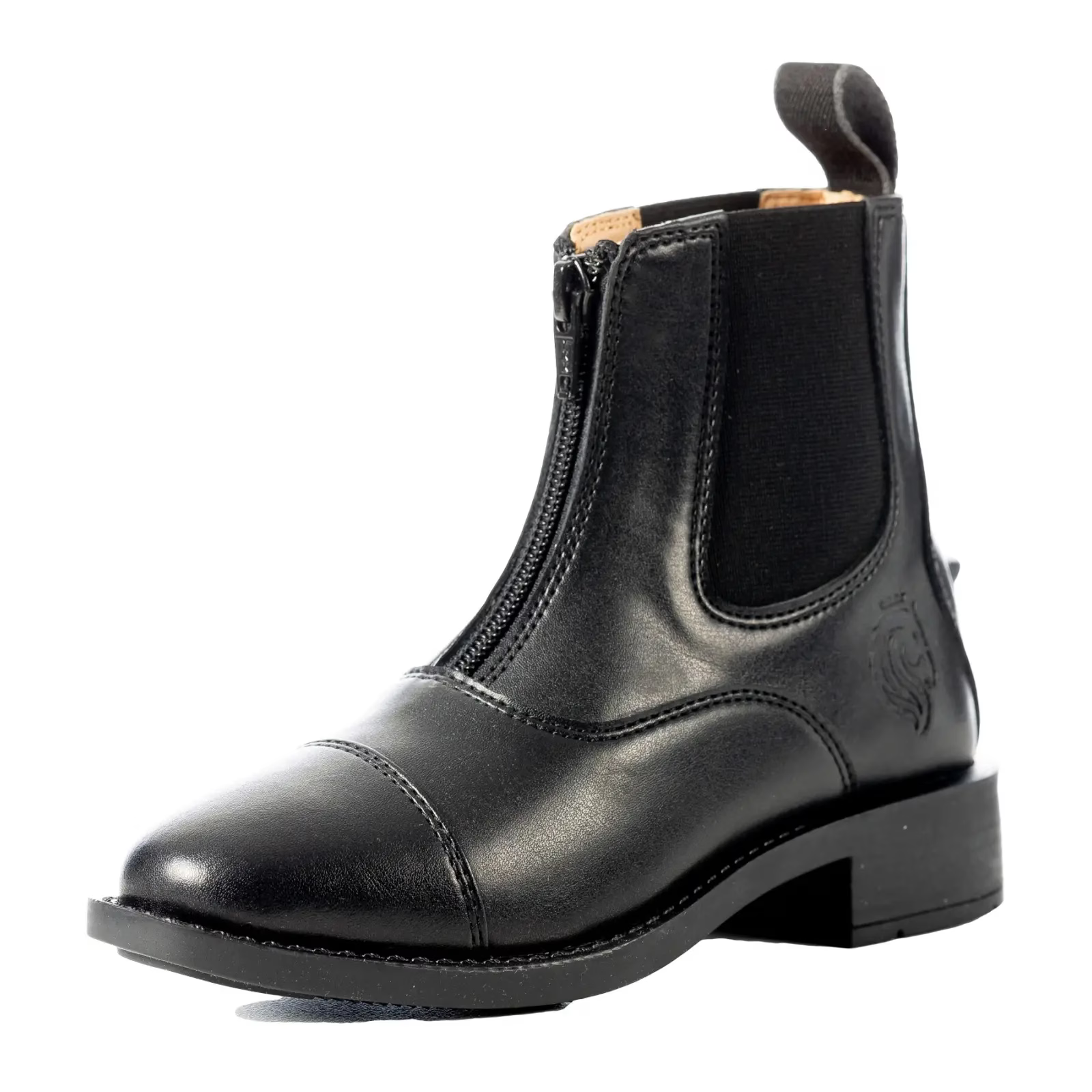 Angled front view of the Equinavia Tilda Kids Synthetic Zip Paddock Boots on a white background