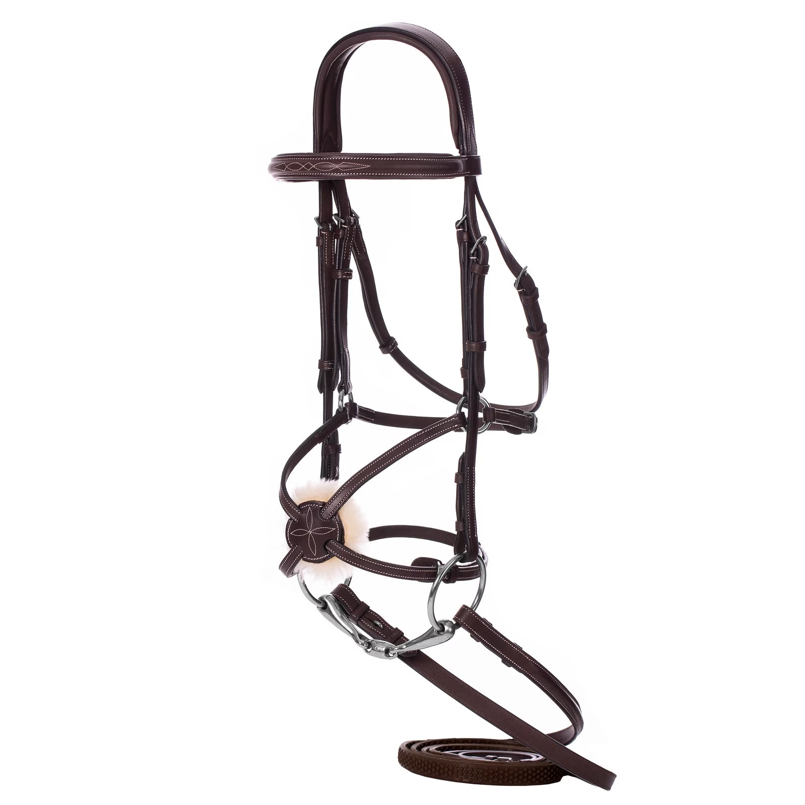 Full front view of the Equinavia Valkyrie Fancy Stitched Figure 8 Bridle & Reins on a white background